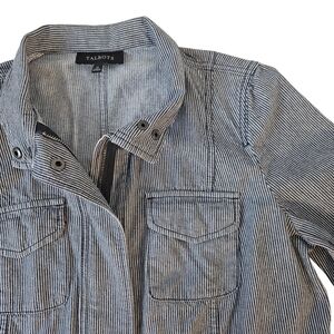 Talbots Blue Railroad Striped Full Zip Cotton Jacket With Snap Pockets Size 12